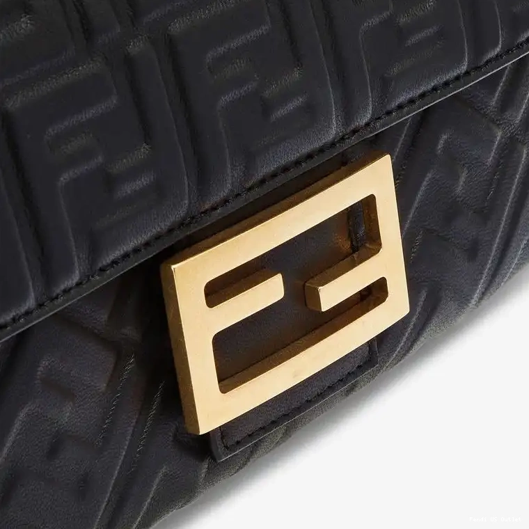 Affordable HOT Chain Black Motif Baguette Leather Midi Fendi Bag Nappa FF In 0523
